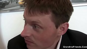Office mature woman enjoys two cocks